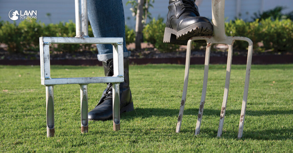Aerating aerating to repair patchy lawn